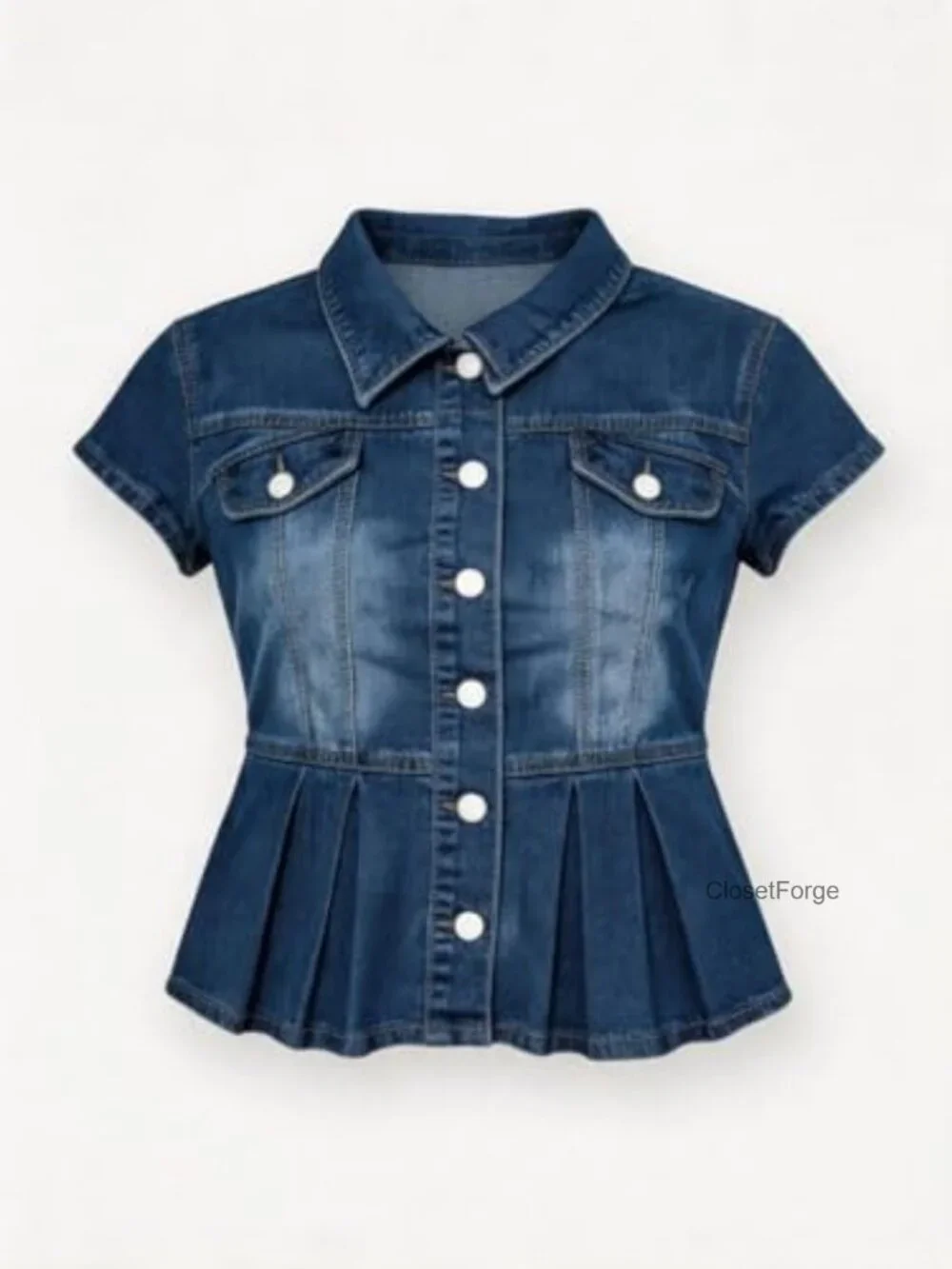 Women's Cap Sleeve Denim Jacket with Peplum Raw Hem and Pockets